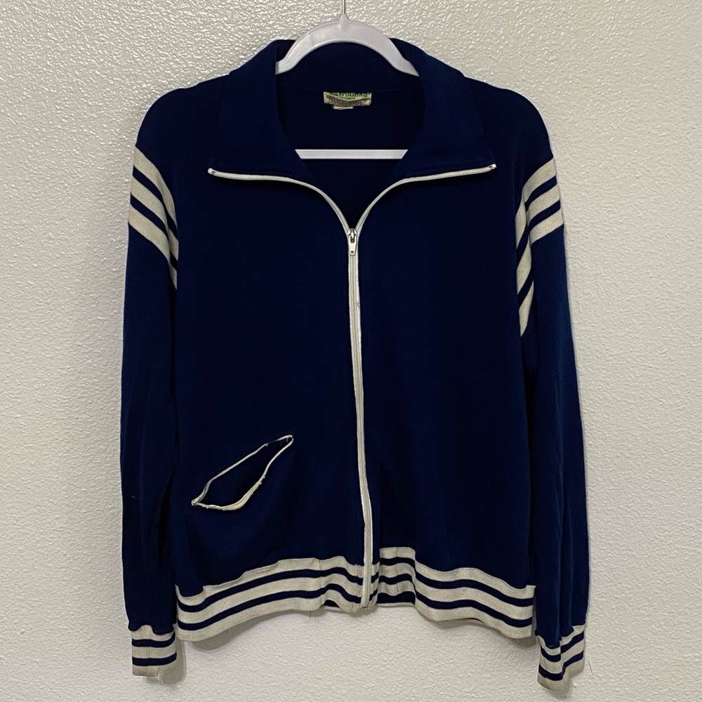 Vintage 1980s Winning Ways Blue Track Knit Jacket Size Small